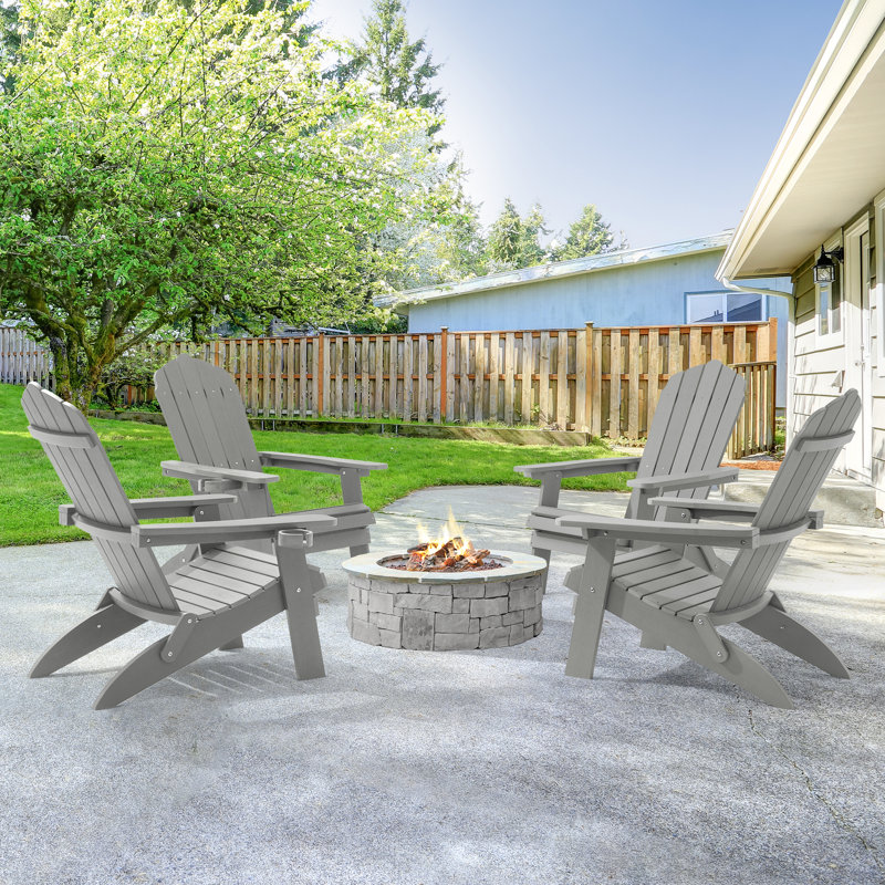 Resin Plastic Folding Adirondack Chair All-Weather HIPS Adirondack Chair, Light Gray