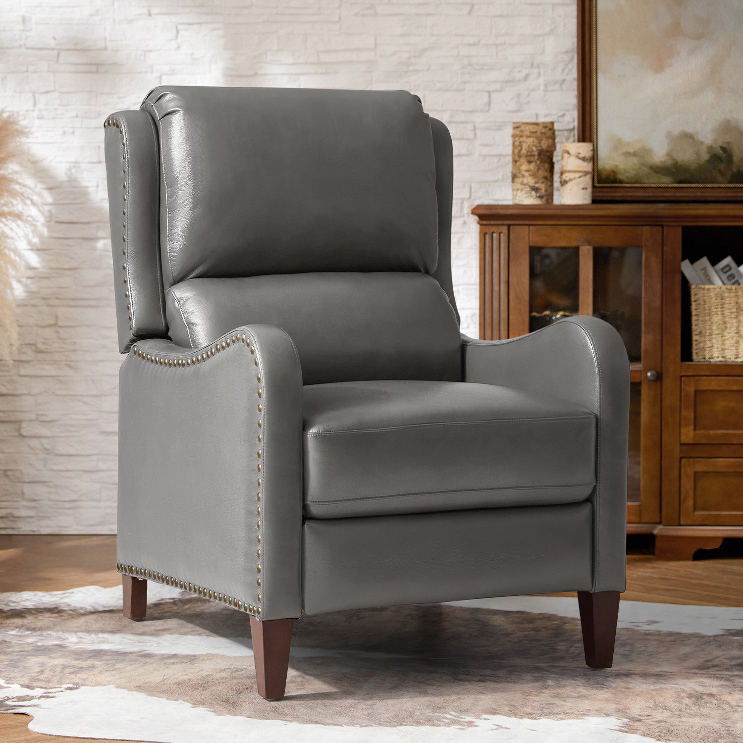Beecher 29" Genuine Leather Push-Back Recliner, Dove