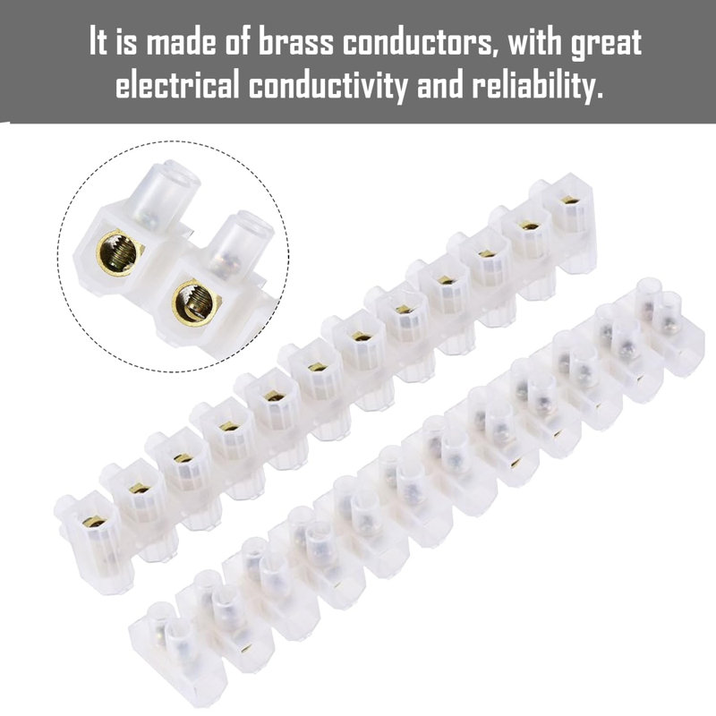 Clear Terminal Connector Block, Dual Row 12 Position Wire Connector Strip, Flathead Screw Terminal with Mounting Holes