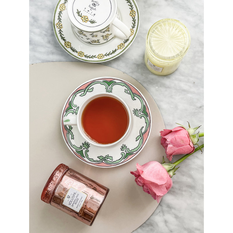 Floral Patterned Bone China Teacup and Saucer Set
