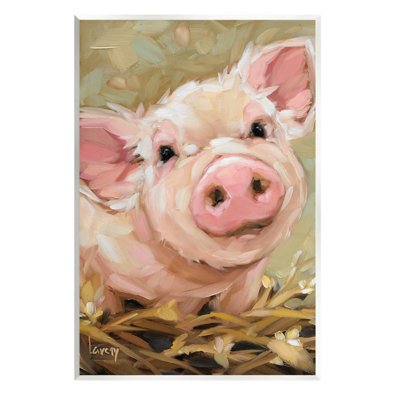 «Happy Pig Farm Farm Portrait», estampe numérique par Andrea Lavery, H 15 po x l 10 po x P 0,5 po, Bois