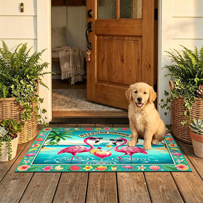  Tapis d'entrée antidérapant pour l'extérieur, 16 po x 24 po, flamant tropical