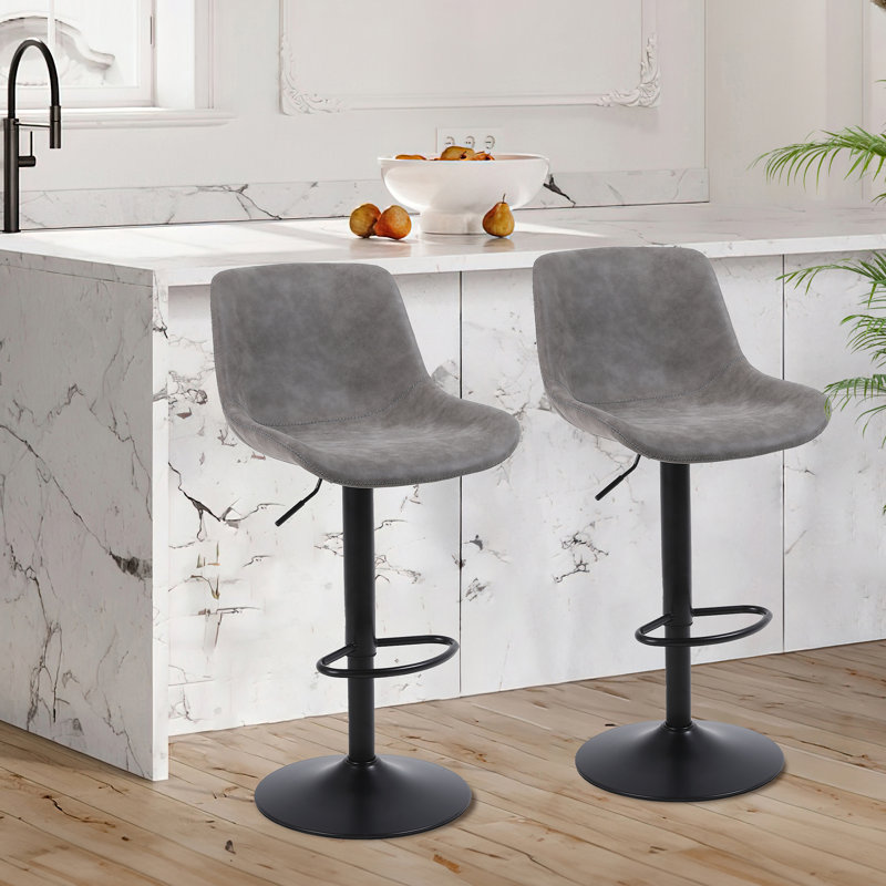 Swivel Upholstered Adjustable Height Counter Stool with Metal Frame, Grey, 2
