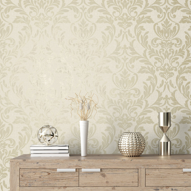 Azara Damask Luxury Textured Vinyl Damask Wallpaper, Natural