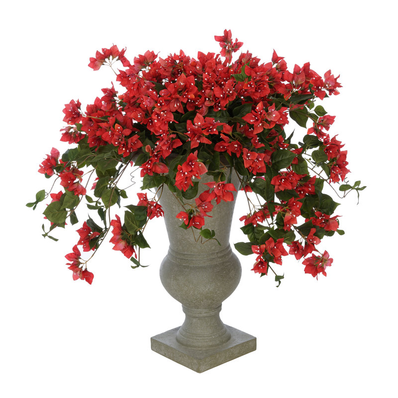 36 " H Faux Plant in Plastic Urn, Red, Grey