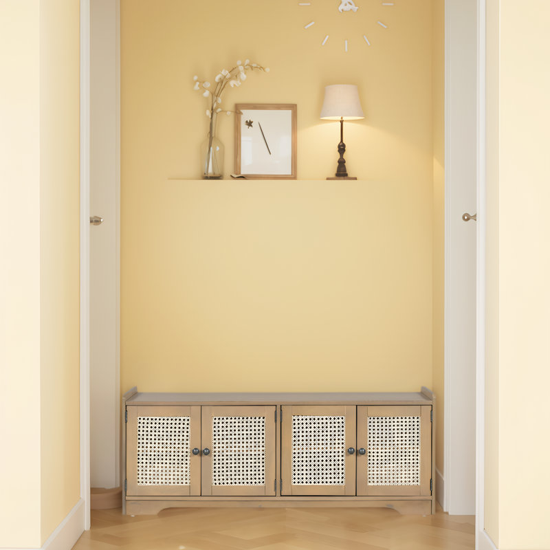 Banc de rangement pour chaussures avec coussin amovible et tablettes réglables, Bois naturel