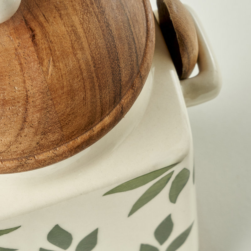 Pot en céramique Molly avec couvercle en acacia et cuillère