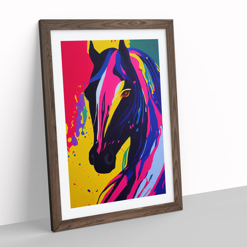 XV1022-3177X Paint Drip Horse No.2 Abstract - Single Picture Frame Print, Walnut, 64cm H x 46cm W x 2cm D