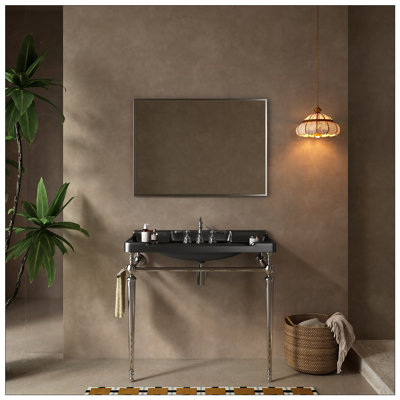 36 inch Wall Mounted Ceramic Vanity Basin with Stainless Steel Frame and Towel Bar