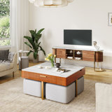 Kreitman Lift Top Extendable Nesting Coffee Table Set With Storage & 4 Stools