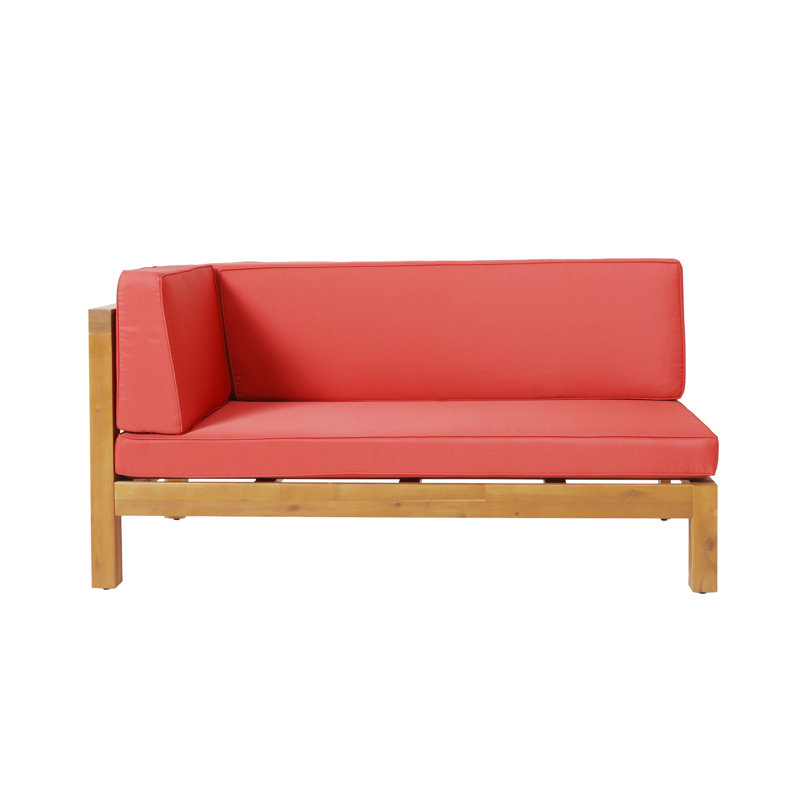 Suvada 58.25" Wide Outdoor L-Shaped Patio Sectional with Cushions, Left Hand Facing, Red, Teak
