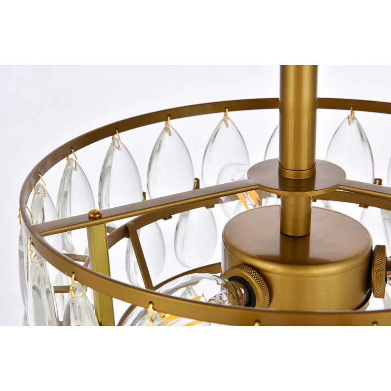 Stiner 3-Light Crystal Tiered Flush Mount , 12" H x 12" W x 12" D, Brass