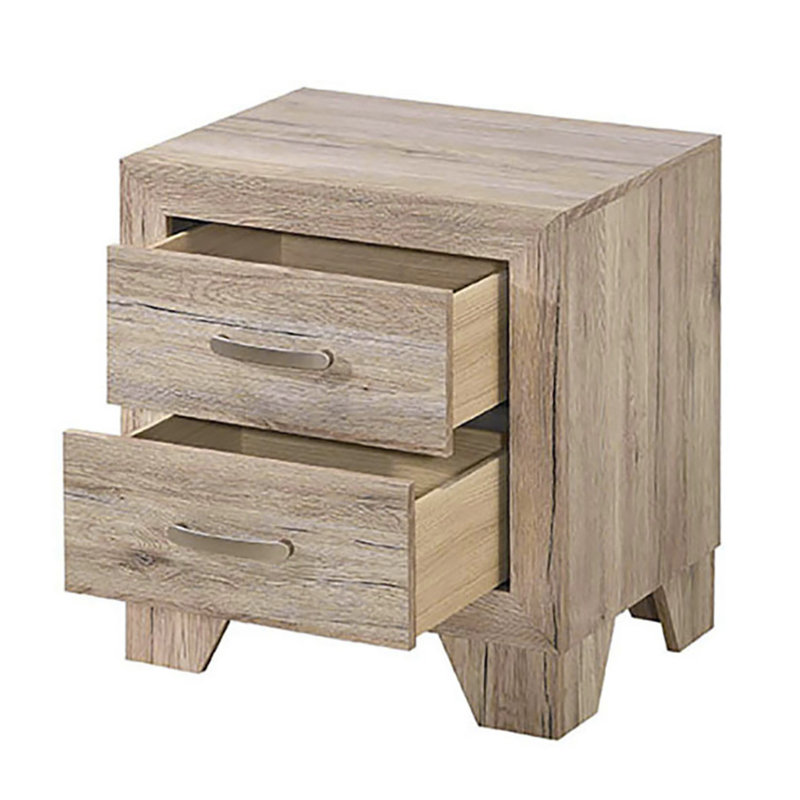 Table de chevet naturelle à 2 tiroirs avec glissières de tiroir Kenlin et pieds fuselés, un essentiel de chambre à coucher élégant et fonctionnel.