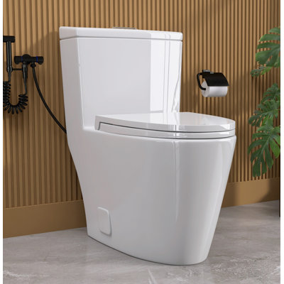 Toilette 1 pièce allongée à double chasse 1,1 / 1,6 GPF avec siège à hauteur de chaise blanche et siège à fermeture en douceur inclus