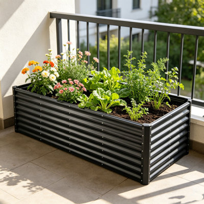8 x 4 x 2 Ft Metal Raised Garden Bed, Outdoor Galvanized Planter Garden Box, Open Bottom Design, Large Planter Raised Bed for Growing Vegetables, Flowers, Herbs, and Succulents, Dark Gray