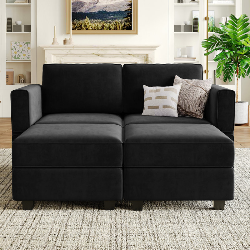 Nakash 63.8'' Sectional Upholstered Sofa with Storage, Black Velvet