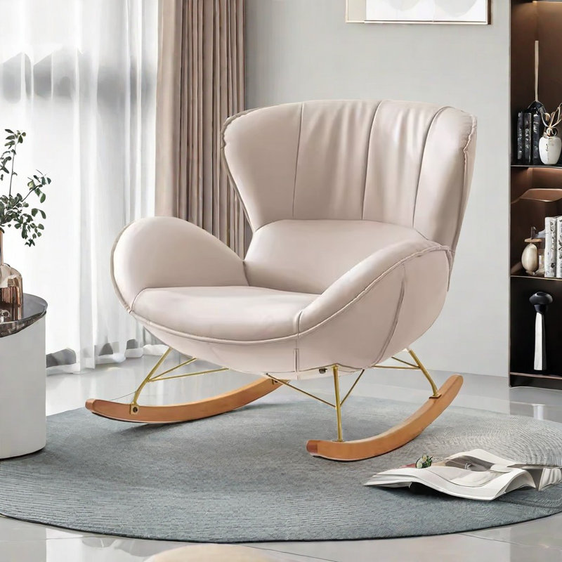 Chaise berçante décontractée simple et moderne, Blanc cassé
