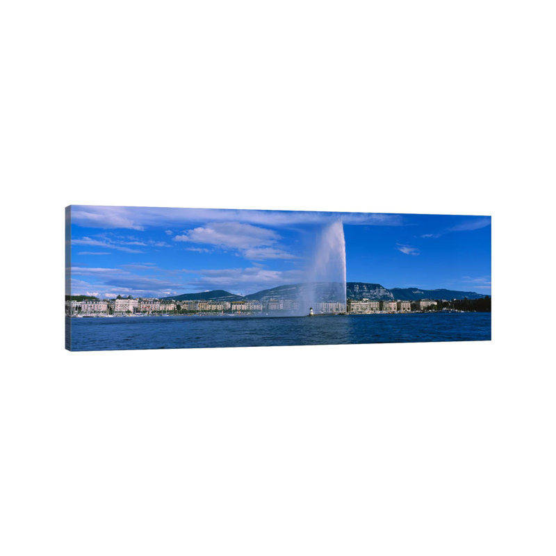 A Jetting Jet D'eau, Geneva, Switzerland - Wrapped Canvas Panoramic Print, 30.48 cm H x 91.44 cm W x 1.91 cm D