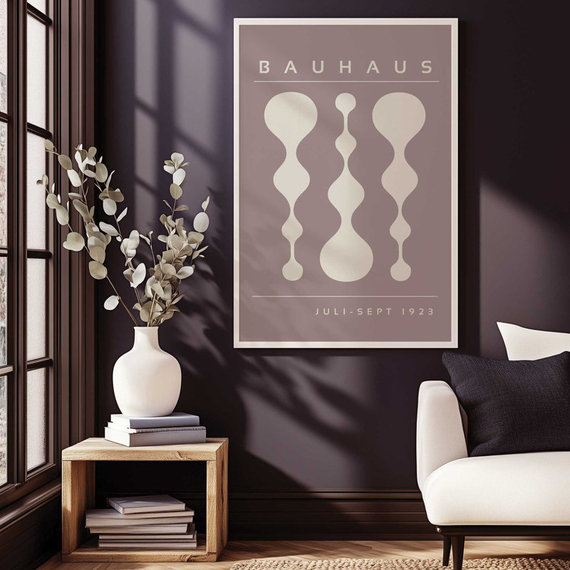 «Warm Taupe» rétro, affiche de Bauhaus II, H 15 po x l 12 po x P 1,25 po, Chrome poli