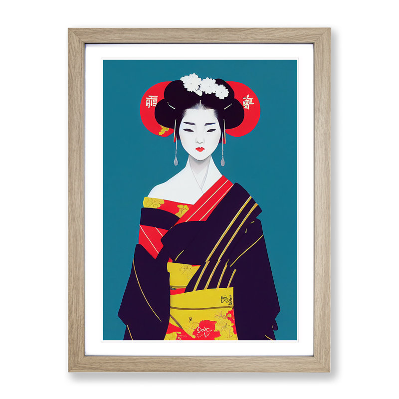 Beautiful Geisha - Framed Print, 34cm H x 25cm W x 2cm D, Oak Framed