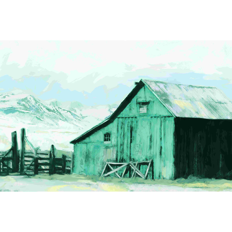 Teal Barn - reproduction sur toile tendue, H 8 po x l 12 po