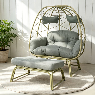 Spacious Patio Lounge Chairs, Steel Rattan Boho Egg Seat For Patio Home