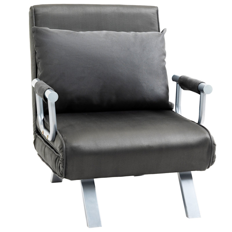 HOMCOM Single Person Folding 5 Position Convertible Sofa Bed Sleeper Chair Chaise Lounge Couch W/Pillow & Steel Frame