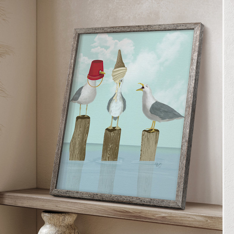Silly Seagulls Framed Print - Solid Wood, 15" H x 12" W