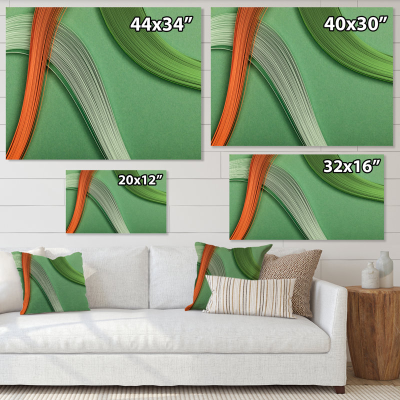 Jonction fractale verte et orange - décoration murale moderne en toile, H 8 po x l 12 po x P 1,5 po, Toile tendue