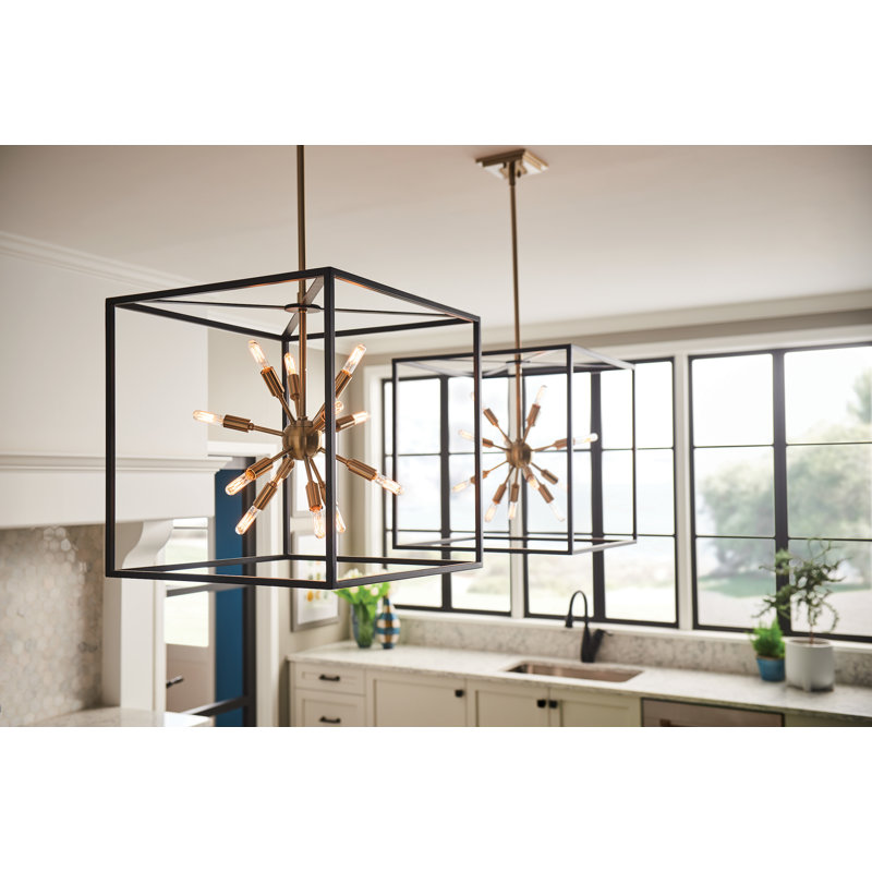 Aros 12-Light Open Frame Cube Pendant - Black & Warm Brass By Lisa McDennon