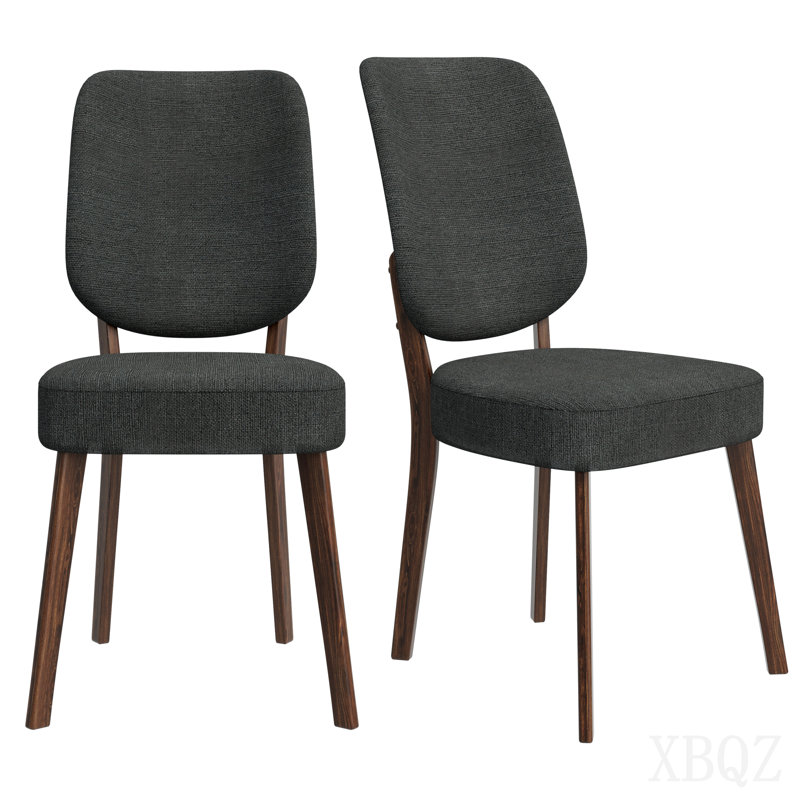 Chaises de salle à manger rembourrées de style Mid-Century gris avec pieds en bois massif brun foncé (ensemble de 2), Gray