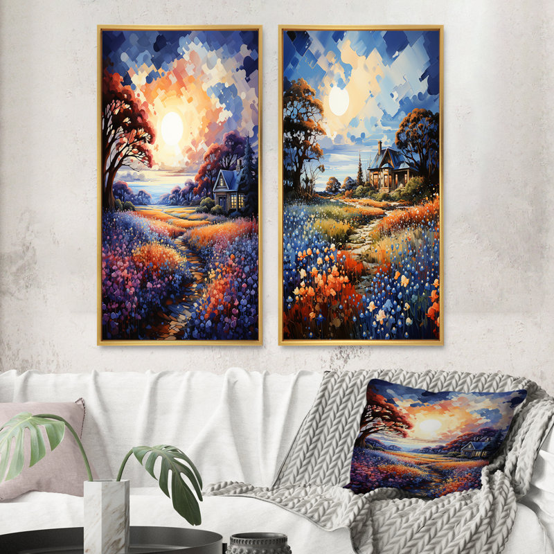 Blue Bonnet Bliss Field I - ensemble de 2 reproductions, Encadrement doré, H 20 po x l 24 po