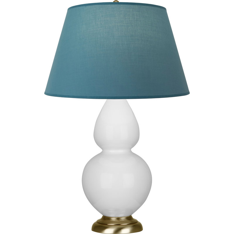 Lampe de table double gourde en céramique, Marguerite émaillée / laiton, Bleu vif / gris, Laiton
