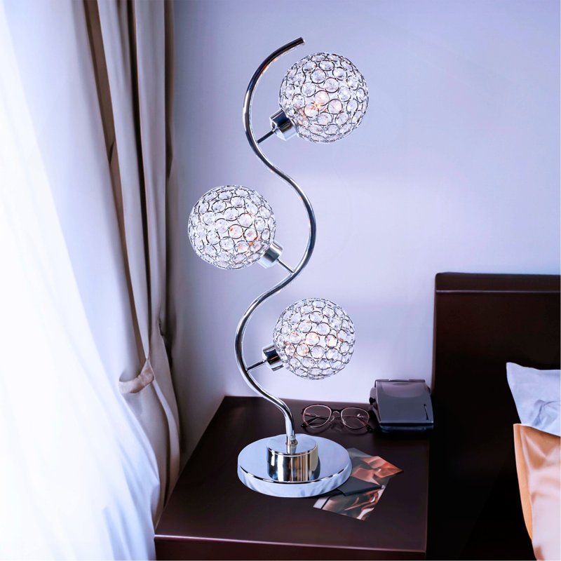 Elegant Crystal Globe Table Lamp – Triple Light Design