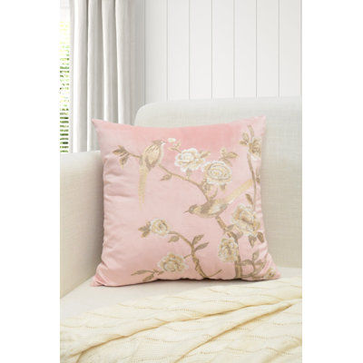 Bird and Branches Embroidered Pillow