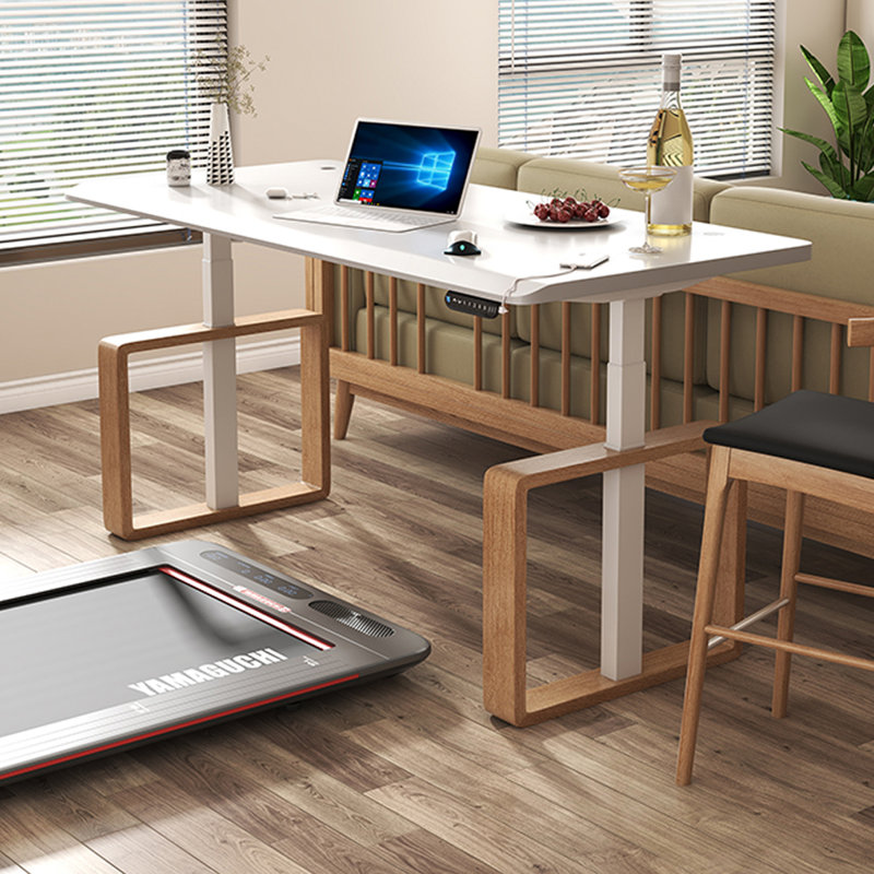 Blanc + bureau rectangulaire en bois massif + bois manufacturé + acier au carbone Burlywood