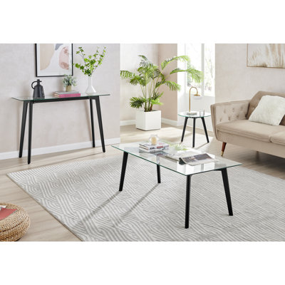 Sala 3 Piece Coffee Table Living Room Set - Scandinavian Style Glass and Wood Centre Table