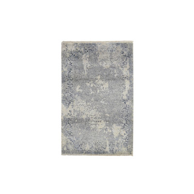 Tapis à motif zoroastrien en laine bleu épinette effacé 4 pi x 6 pi 150BDBA317FB43A6B24E9196A584FDA0
