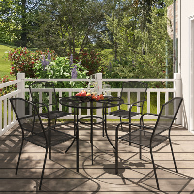 Mykala 5-Piece Patio Steel Mesh Outdoor Dining Set in Blackļ¼Limited Time Free Umbrellaļ¼ by Red Barrel Studio