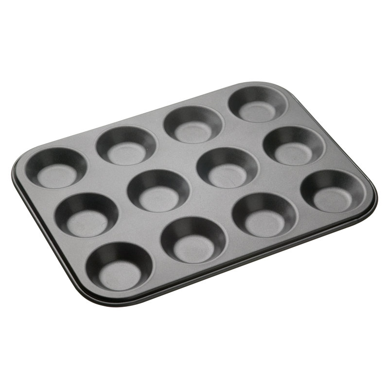 MasterClass Non-Stick Steel Muffin Pan with Lid, 2cm H x 16.5cm W x 32cm D
