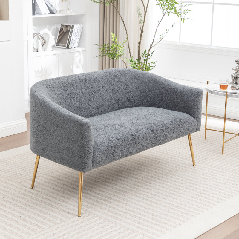 Jameila  Upholstered Faux Fur Loveseat, Gray, Gold