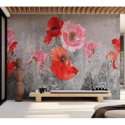 Papier peint floral - Prairie grise