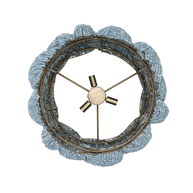 Anguilla 3-Light Wood Beaded Chandelier, Natural, Blue