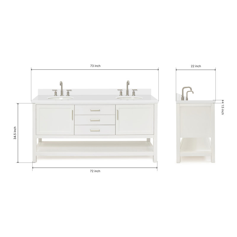 Bayhill 73'' W Double Vanity, Carrara White Quartz, White, Oval