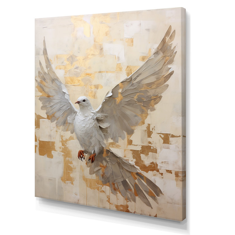 Minimalisme beige et colombe dorée III sur toile, Toile tendue, H 20 po x l 12 po x P 1 po
