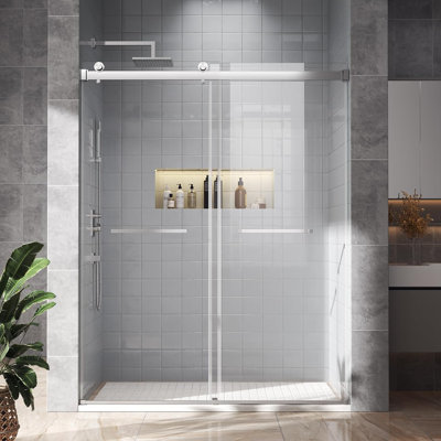 56–60" W X 76" H Double Sliding Shower Door 3/8”(10mm) Tempered Glass And Stainless Steel Hardware, Brushed Nickel