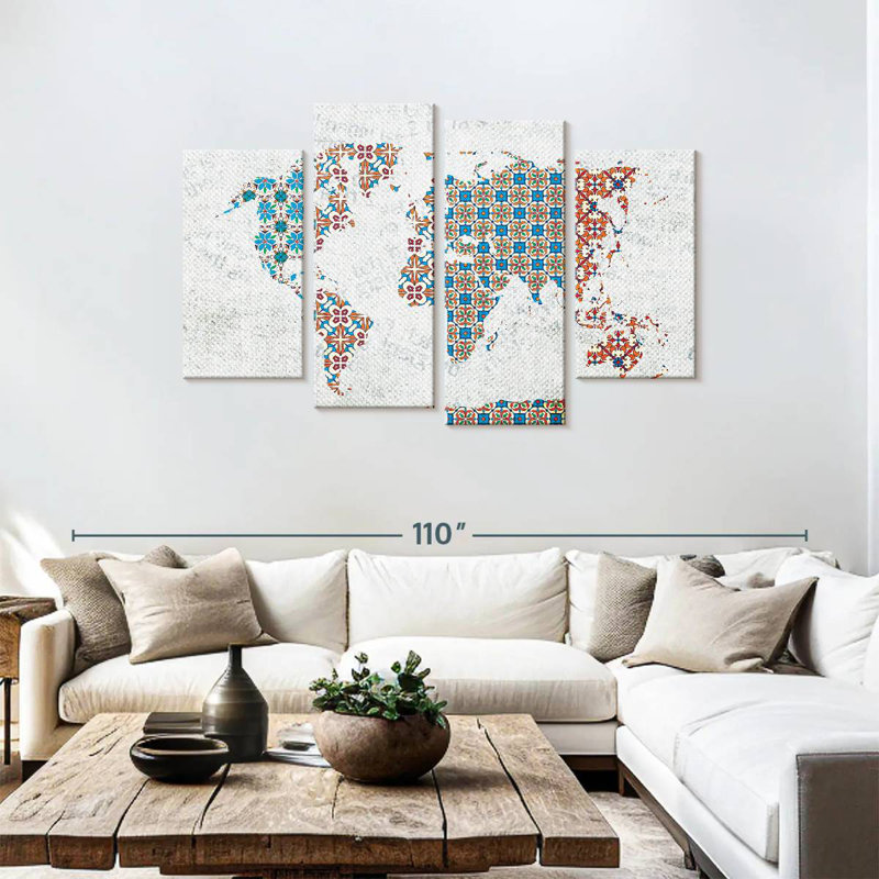 Aliaz Floral Tiles World Map, 48" H x 75" W