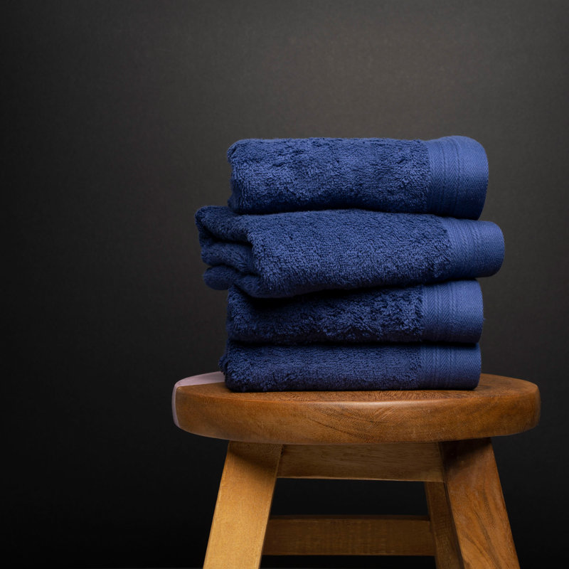 Ensemble de serviettes essuie-mains 100% coton 4 pièces Kendra, Bleu marine