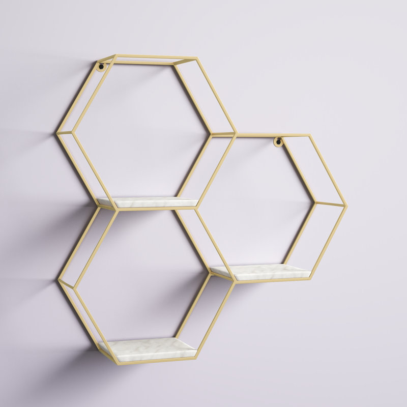 Abner 3 Piece Hexagon Stone and Metal Accent Shelf