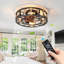 Caged Ceiling Fan with Lights Remote Control, Low Profile Flush Mount Farmhouse Modern Ceiling fans, 6 Speeds Reversible Blades, 5 LED Bulbs Include-70469353